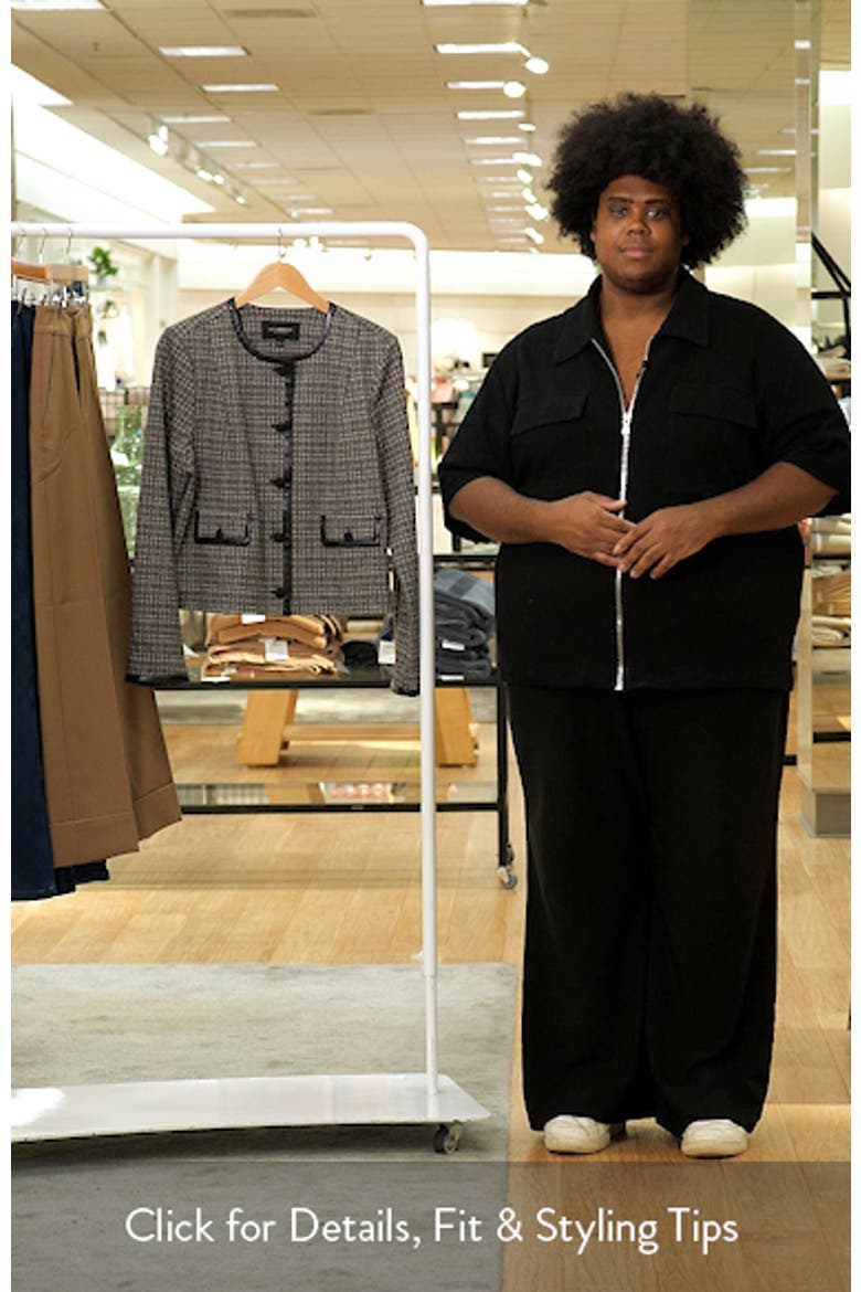 Check Collarless Jacket with Faux Leather Trim video