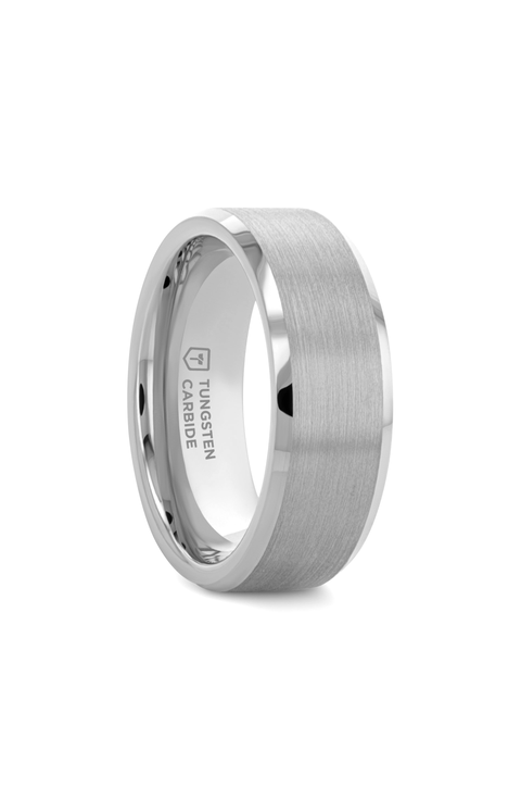 Sheffield Flat Beveled Tungsten Carbide Wedding Band Brushed Center Comfort Fit