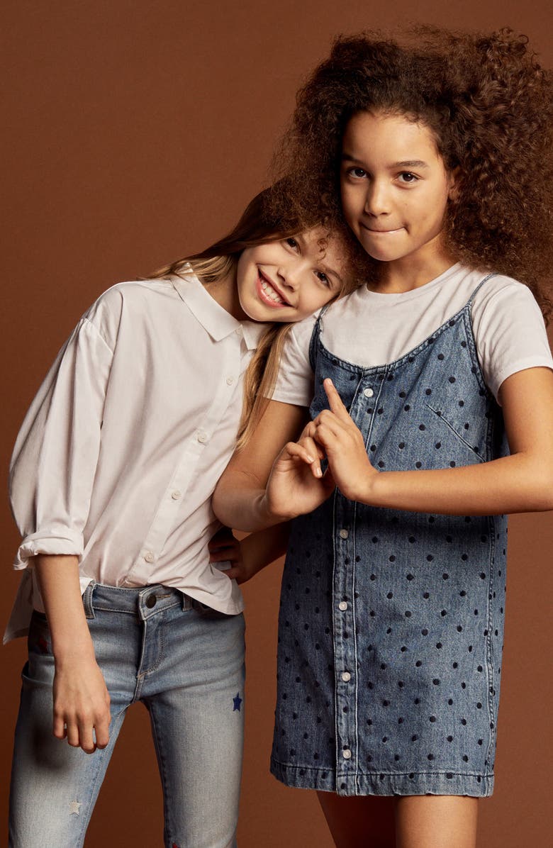 DL1961 Eilis Polka Dot Embroidered Denim Tank Dress, Alternate, color, 