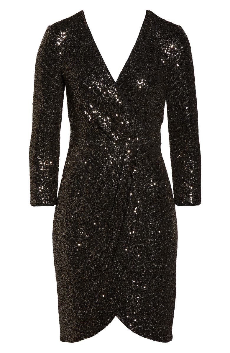 Eliza J Faux Wrap Sequin Cocktail Dress, Alternate, color,