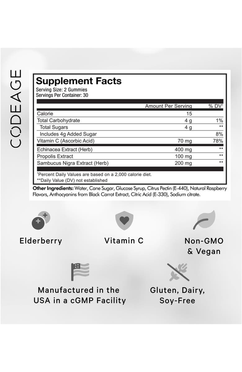 Codeage Immunity Gummies + Vitamin C Vegan Supplement, Alternate, color, White