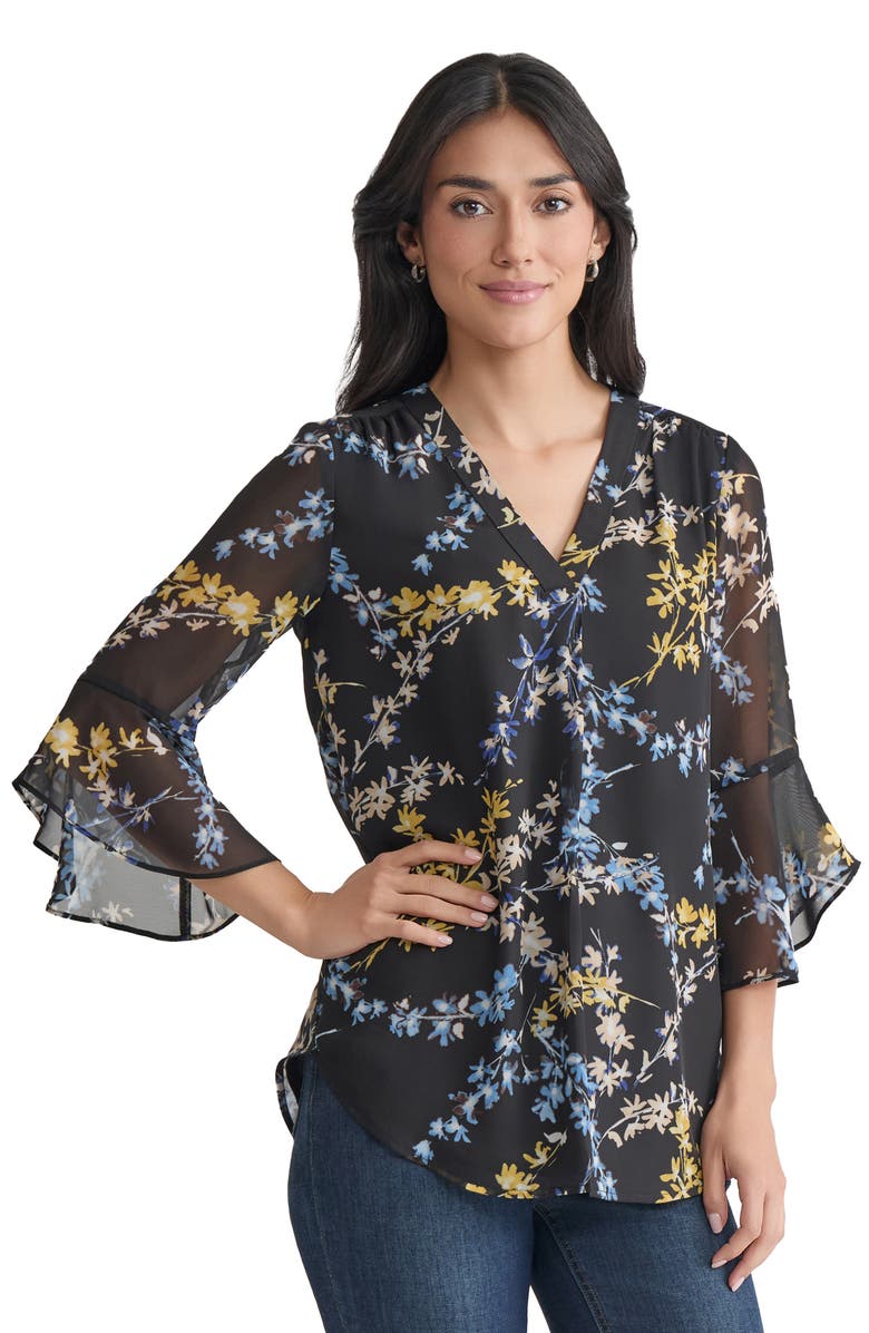 Jones New York Floral Flutter Sleeve Top, Alternate, color, Jones Black Multi