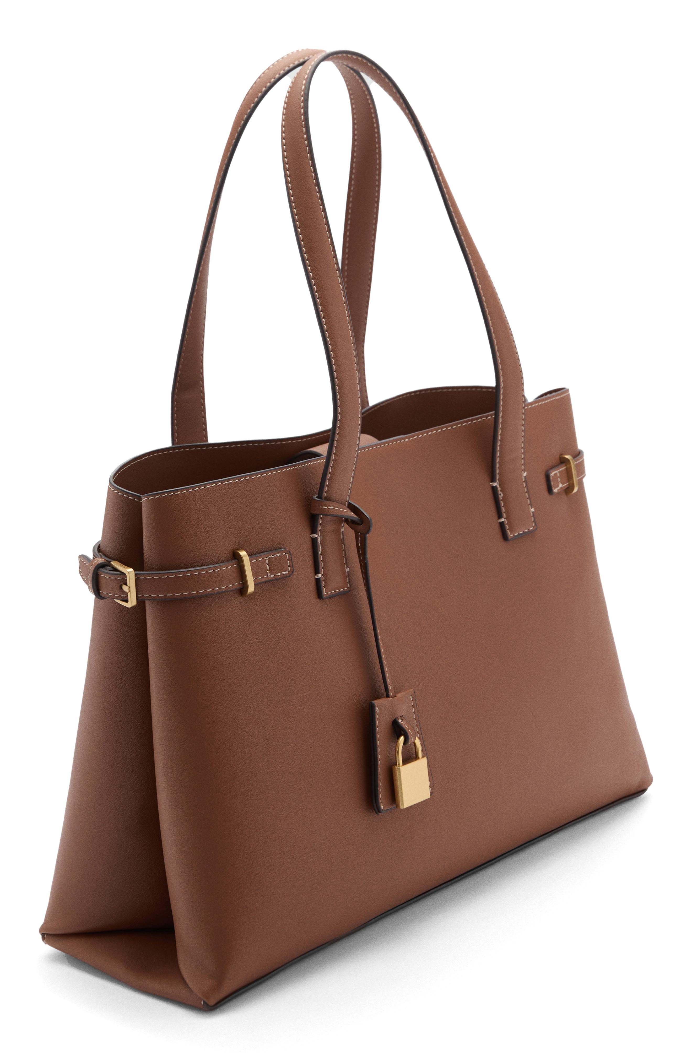 MANGO Padlock Detail Faux Leather Shopper Bag, Alternate, color, 
