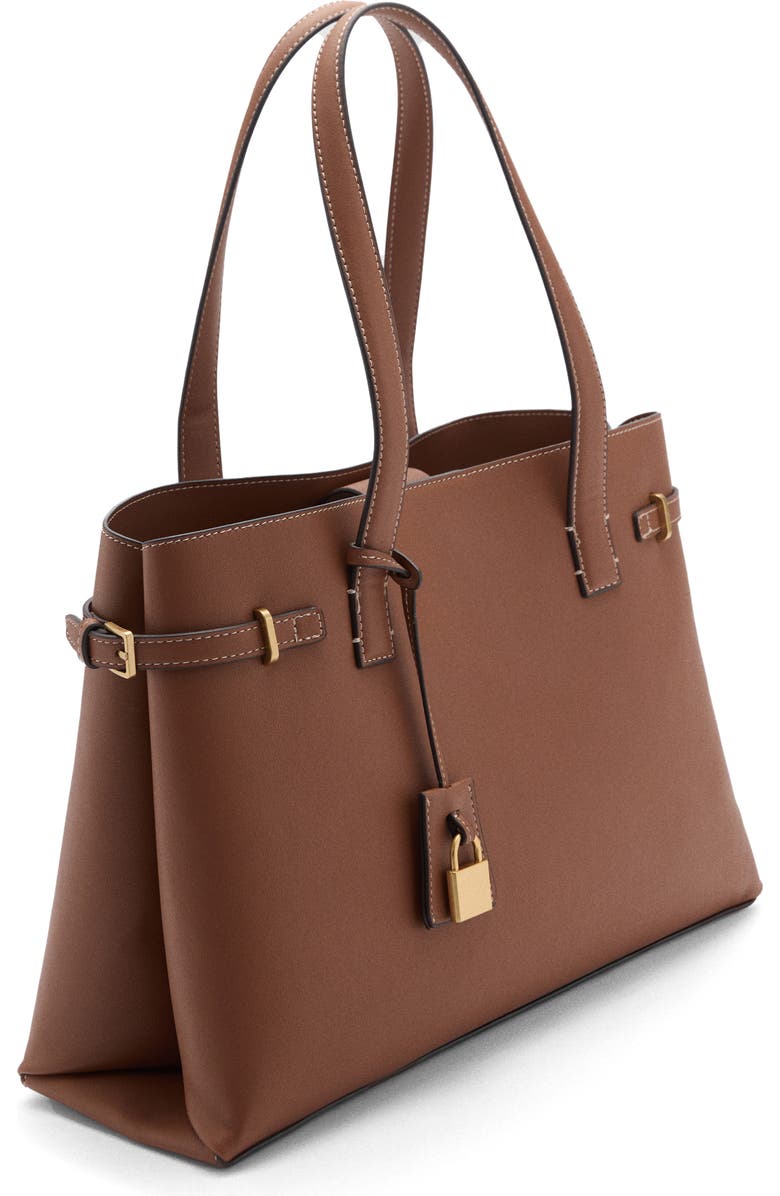 MANGO Padlock Detail Faux Leather Shopper Bag, Alternate, color,