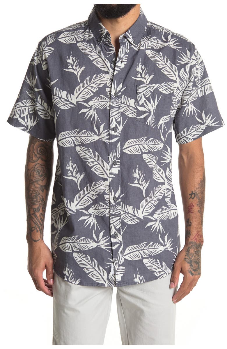 Onia Jack Linen Blend Palm Print Slim Fit Shirt, Main, color,