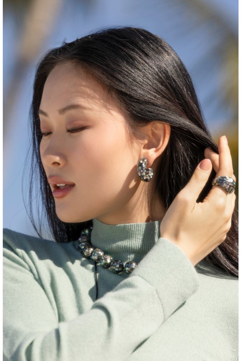 Abalone Chunky Hoop Earrings, Alternate, color, BLUE MULTI