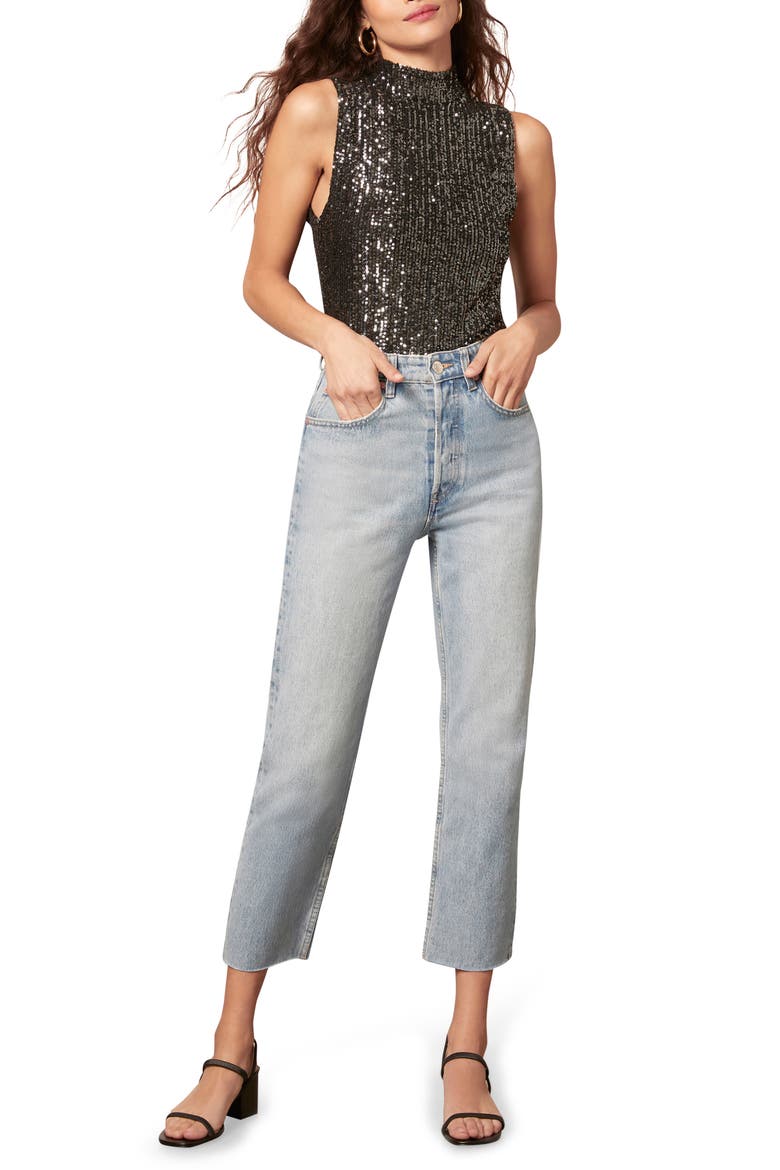 BB Dakota Truth Aura Dare Sequin Bodysuit, Alternate, color, BLACK