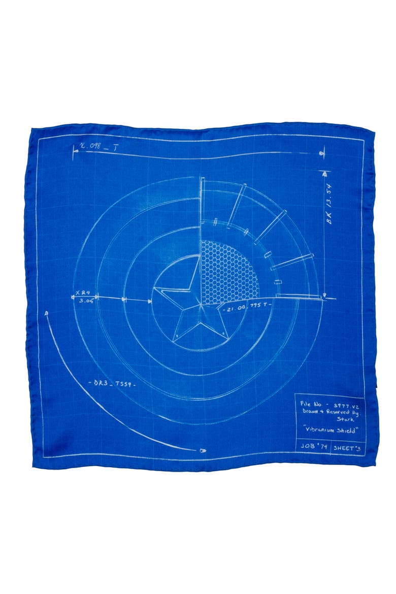 Captain America Shield Blueprint Silk Pocket Square, Alternate, color, BLUE