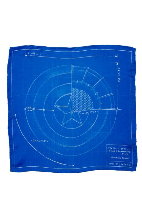 Captain America Shield Blueprint Silk Pocket Square