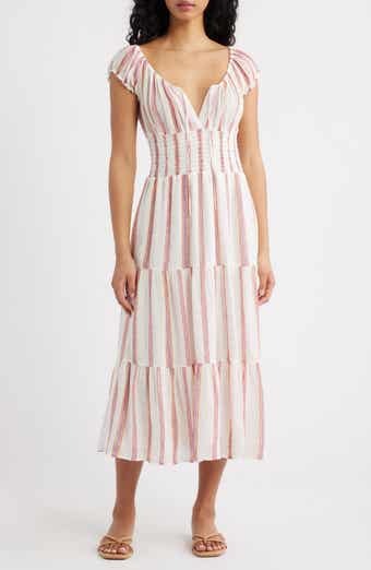x Giadzy Daria Stripe Smocked Waist Linen Blend Dress