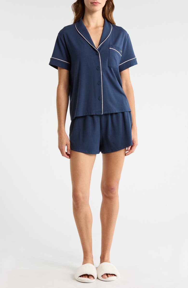 Lunya Slumberknit<sup>™</sup> Shawl Collar Short Pajamas, Main, color, Deep Blue/ Delicate Pink