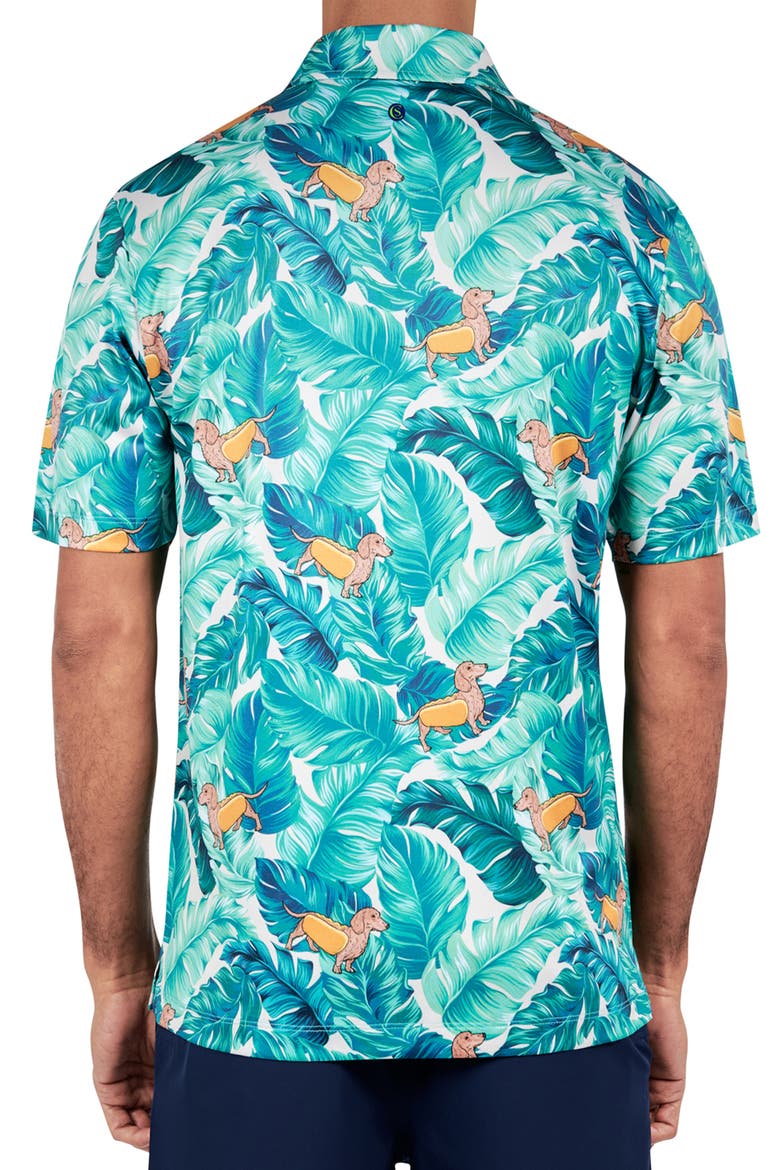 Regular Fit Hotdog Dog Print Recycled Performance Golf Polo, Alternate, color, GREEN