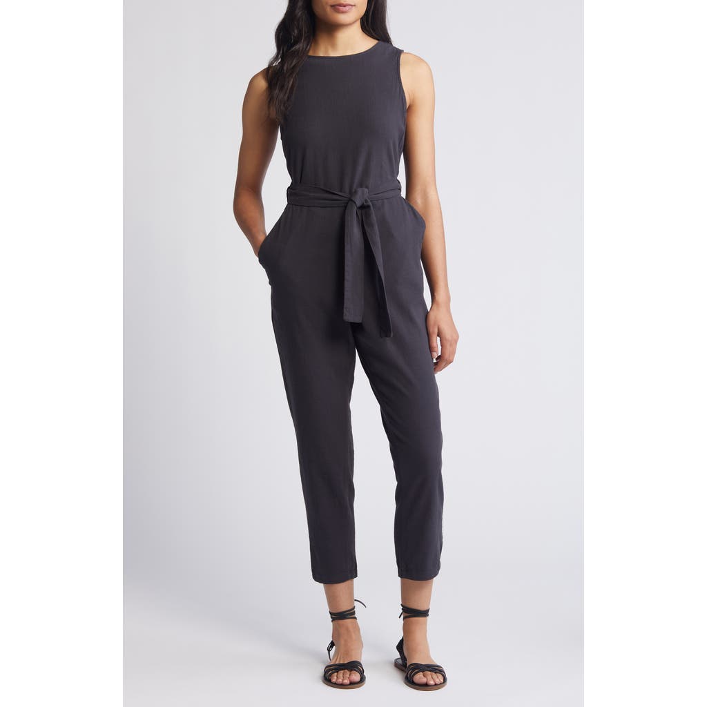 Marine Layer Eloise Belted Sleeveless Jumpsuit In Black