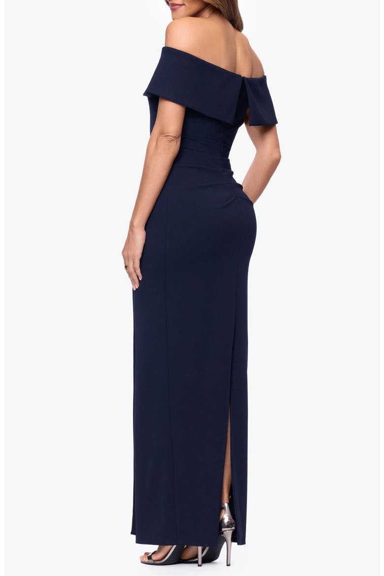 Off the Shoulder Scuba Crepe Gown, Alternate, color, NAVY
