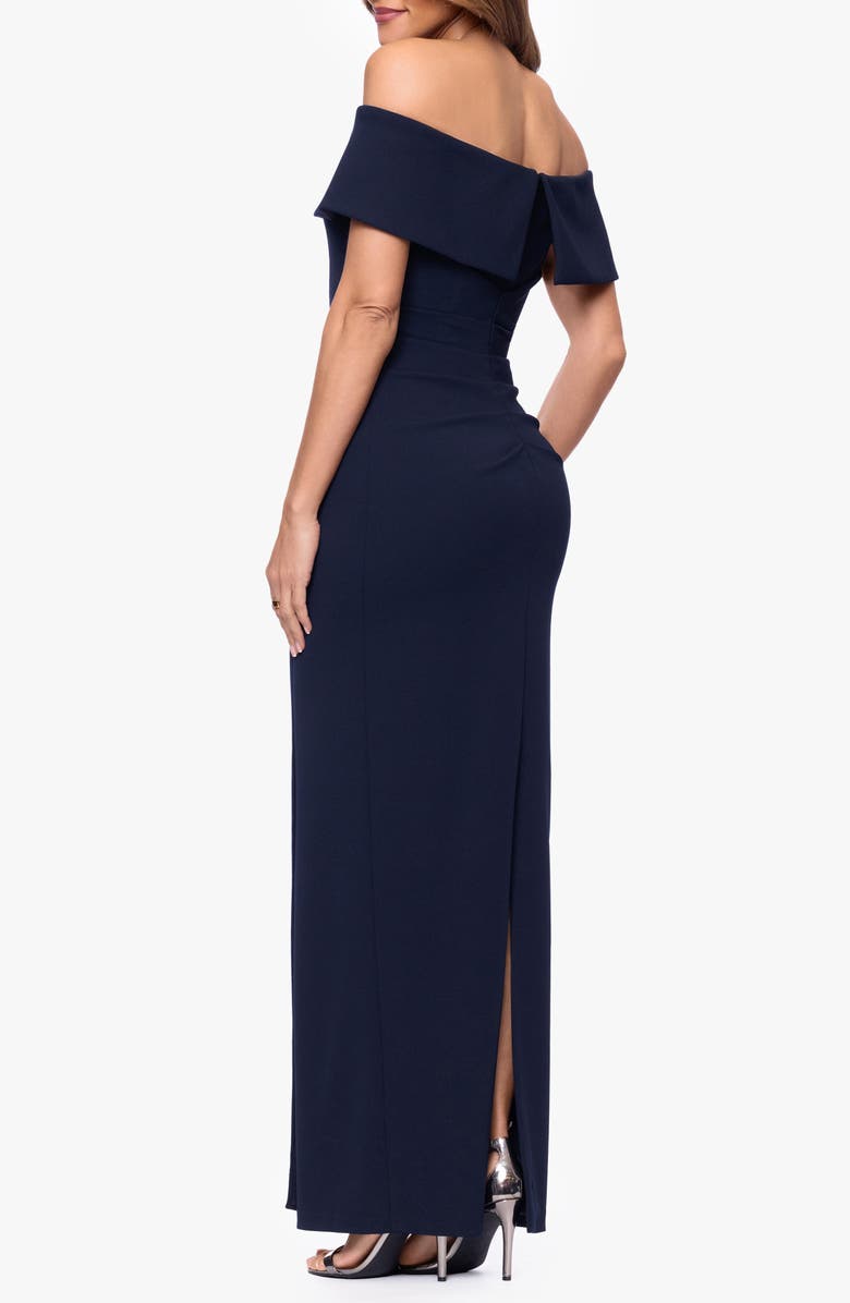 Xscape Evenings Off the Shoulder Scuba Crepe Gown, Alternate, color, Navy