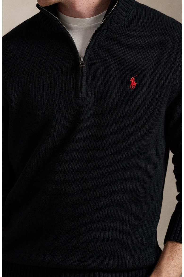 Cotton Half Zip Sweater, Alternate, color, BLACK