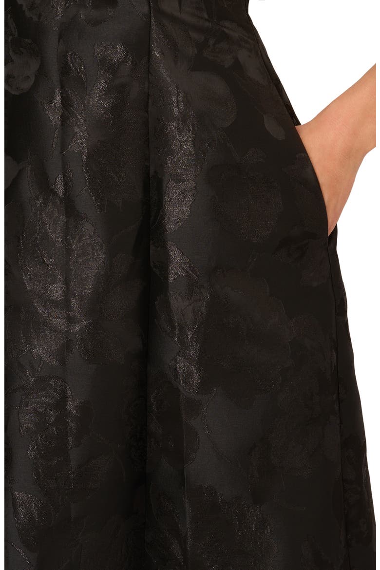 Metallic Floral Jacquard Sleeveless Fit & Flare Cocktail Dress, Alternate, color, BLACK