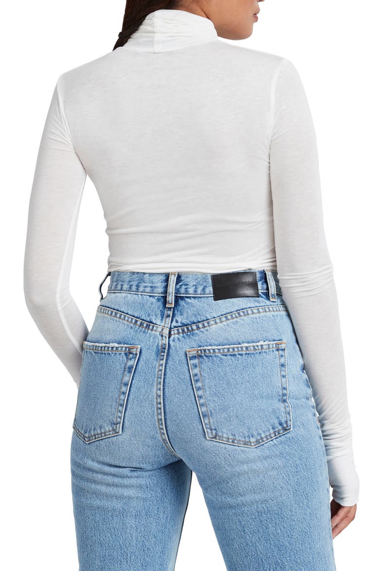 Eloise Turtleneck Semisheer Jersey Top, Alternate, color, OFF WHITE