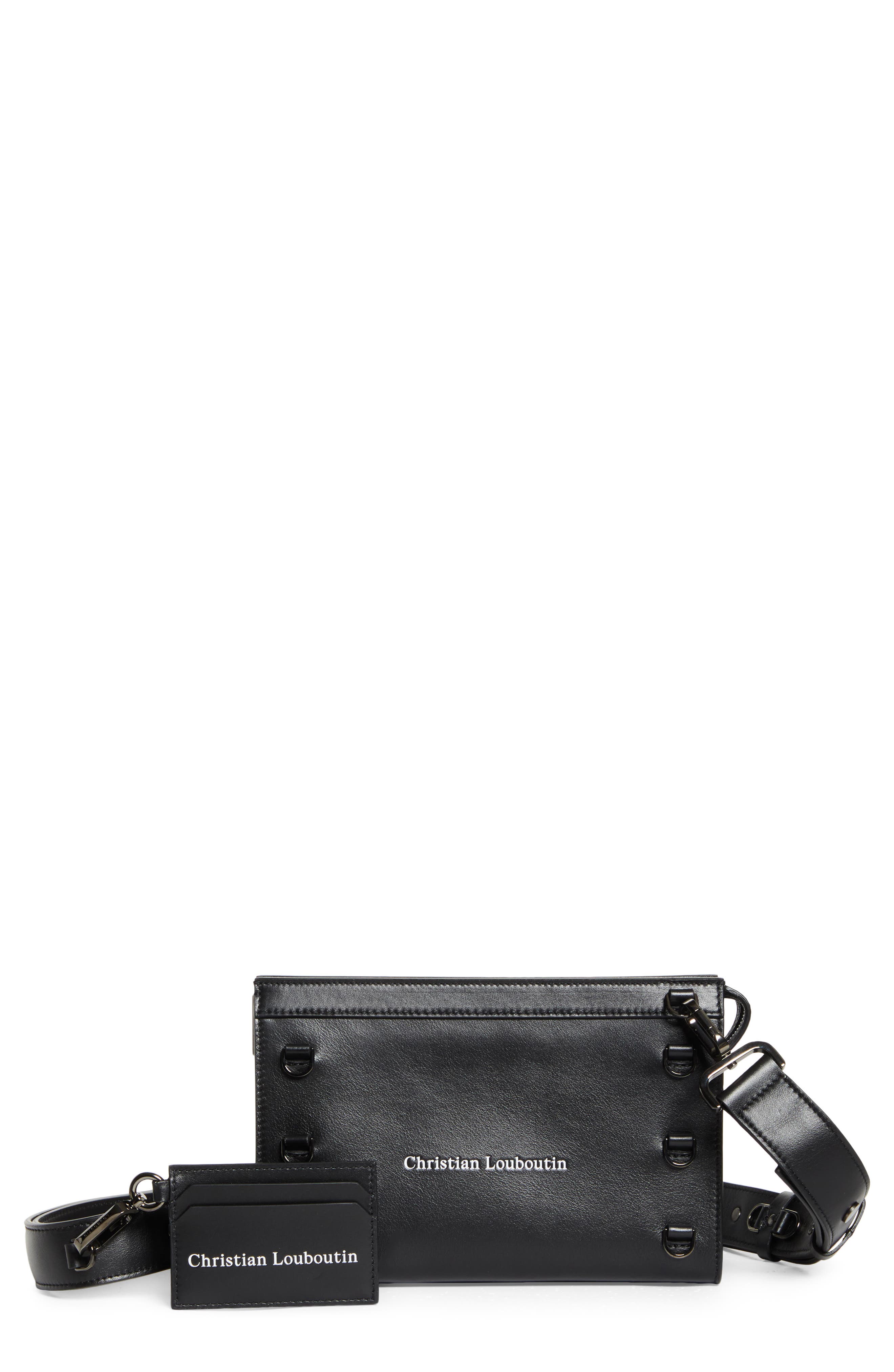 Christian Louboutin Mini Stoic Calfskin Leather Crossbody Bag, Main, color, Black