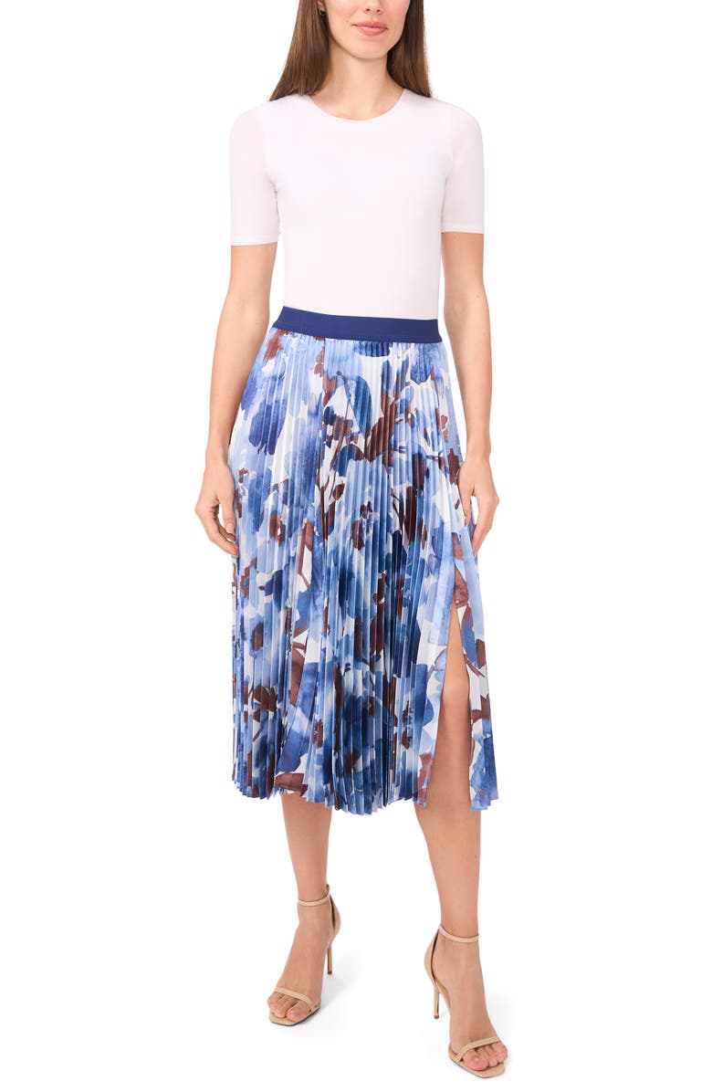 Halogen<sup>®</sup> Floral Pleated Skirt, Alternate, color, Blue Fog