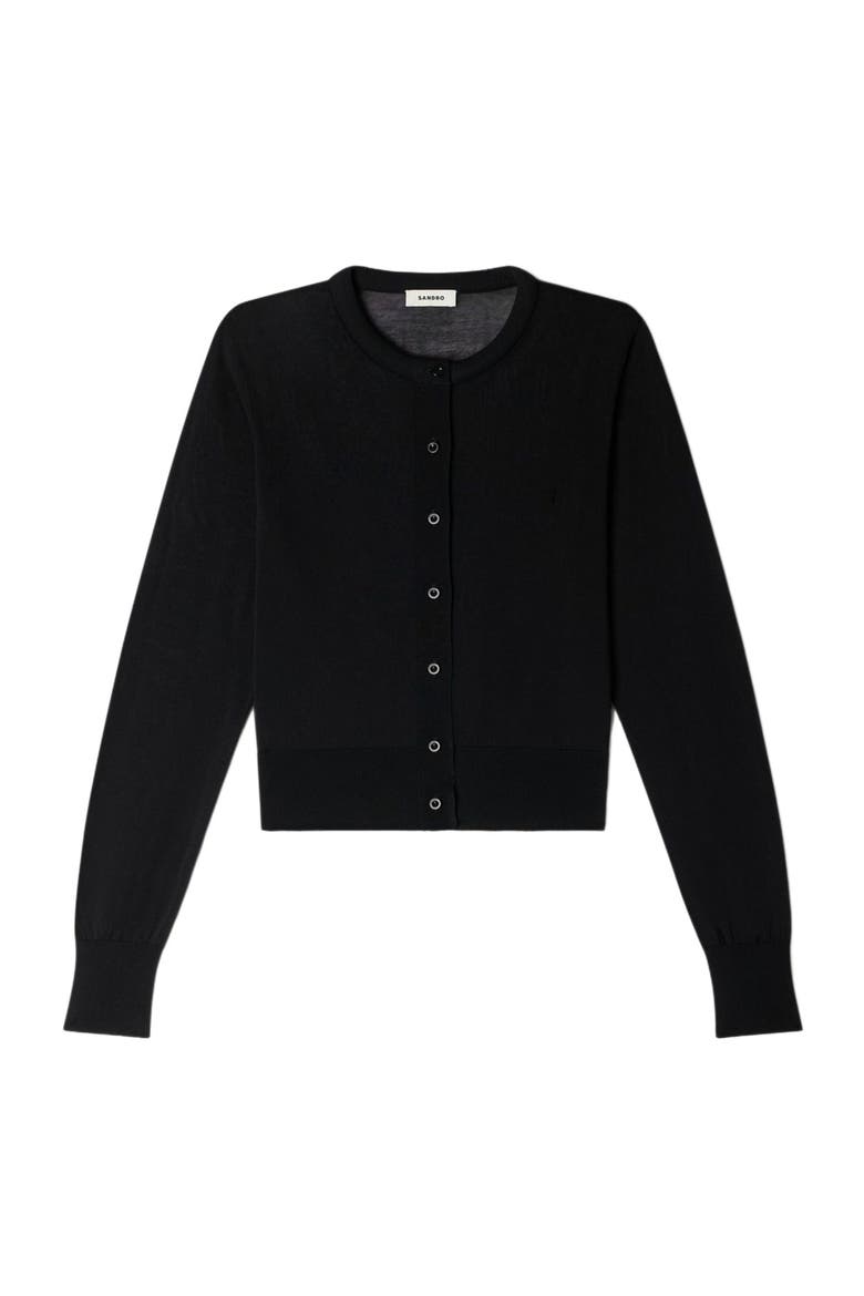 Cropped padded round neck cardigan, Alternate, color, Black