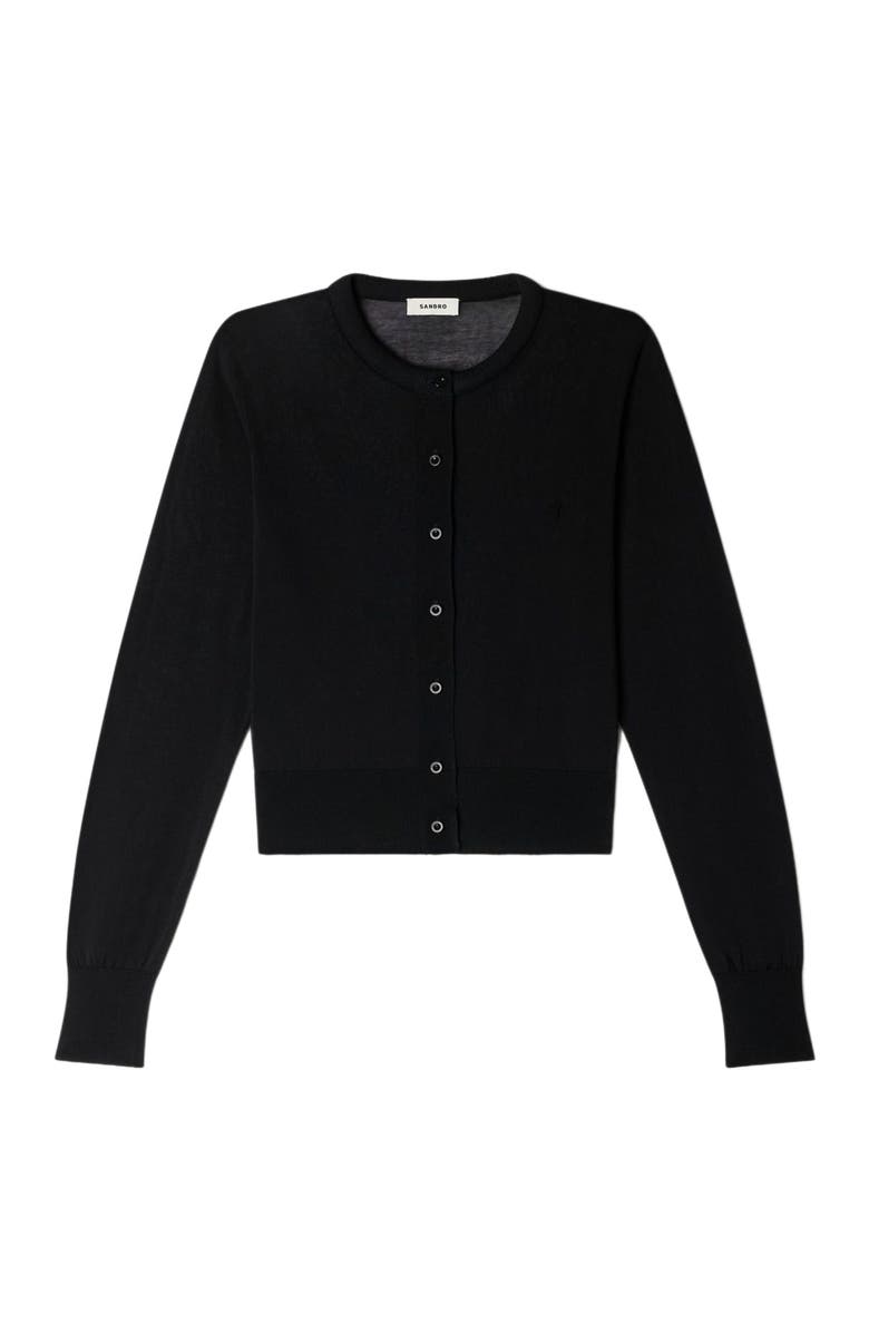 SANDRO Padded round neck cropped cardigan, Alternate, color, Black