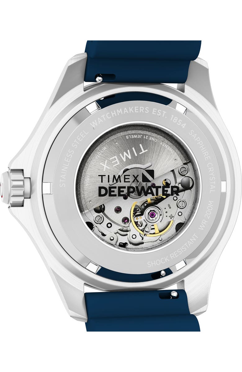 Timex<sup>®</sup> Deepwater Meridian Automatic Rubber Strap Watch, 44mm, Alternate, color, Blue