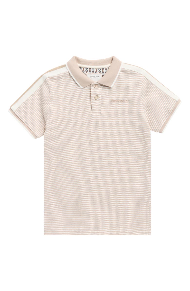 DENIM AND FLOWER Kids' Tipped Cotton Knit Polo, Main, color, Sand