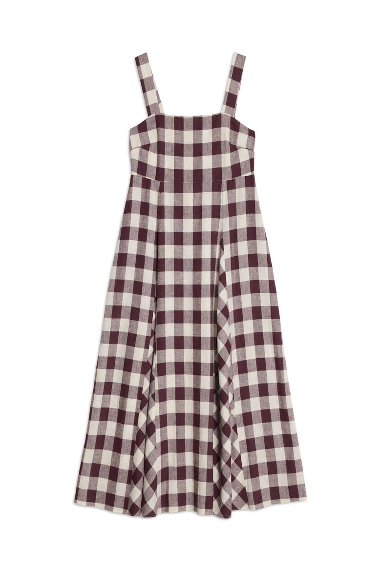 Gingham Apron Maxi Dress, Alternate, color, Burgundy