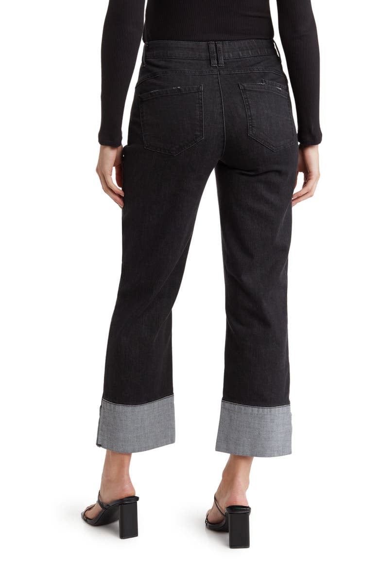 High Waist Reverse Cuff Boyfriend Jeans, Alternate, color, BLACK