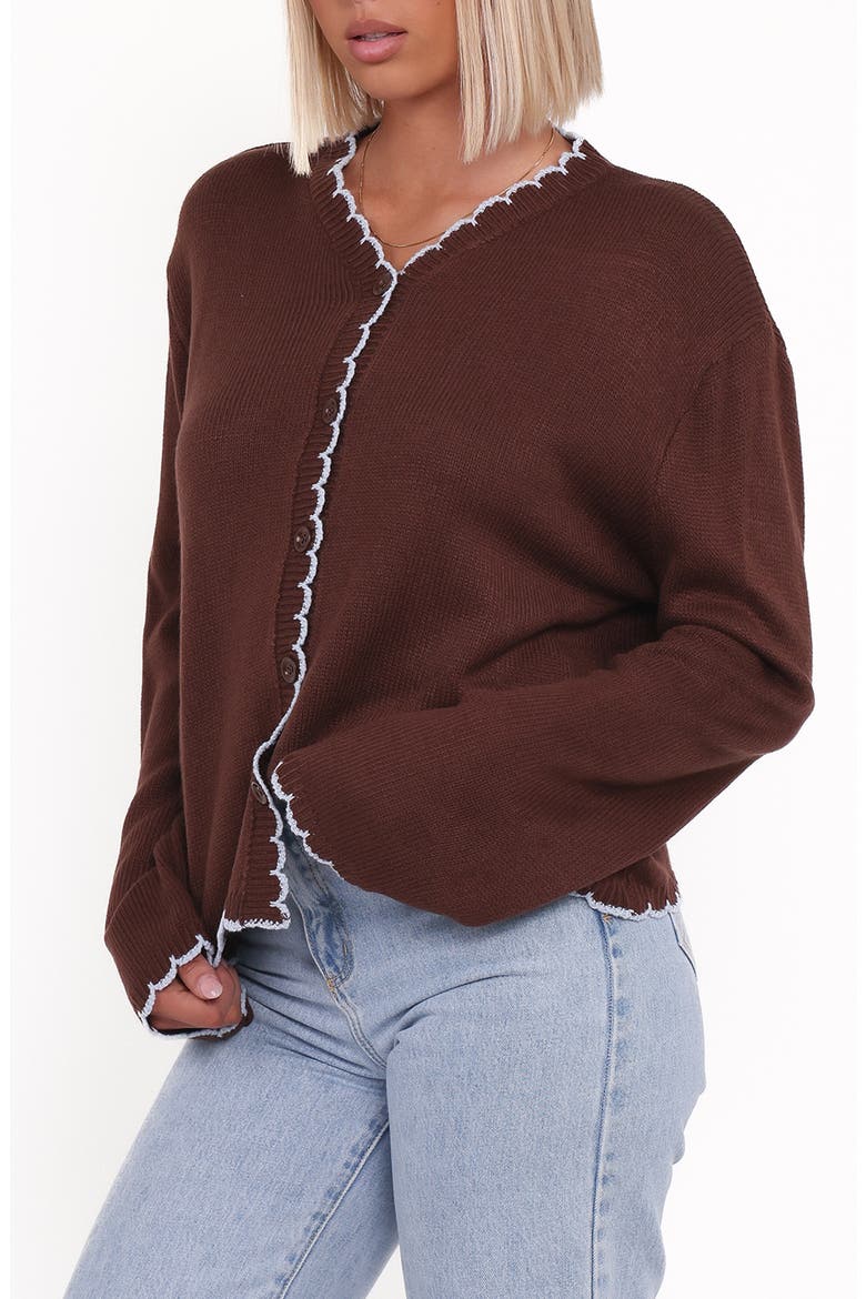 Ruby Scallop Cardigan, Alternate, color, BROWN