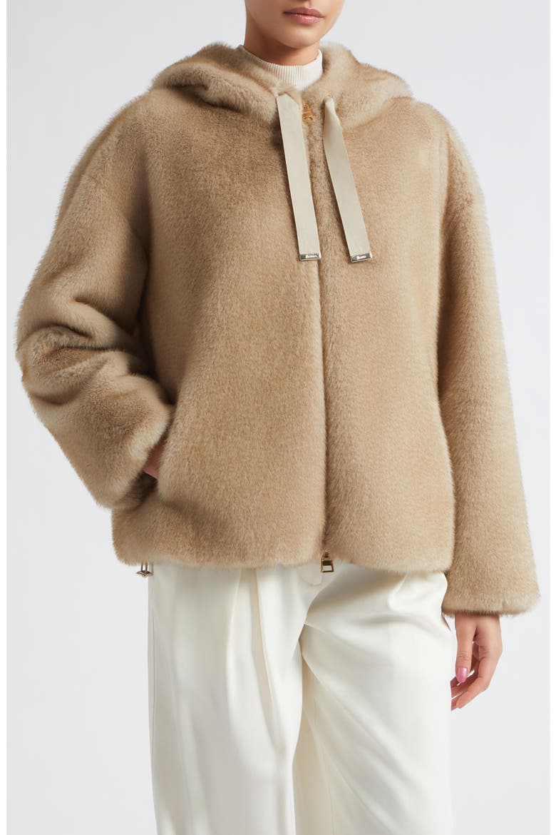 Mink Faux Fur Hooded Blouson Jacket, Alternate, color, 1985 CHAMPAGNE