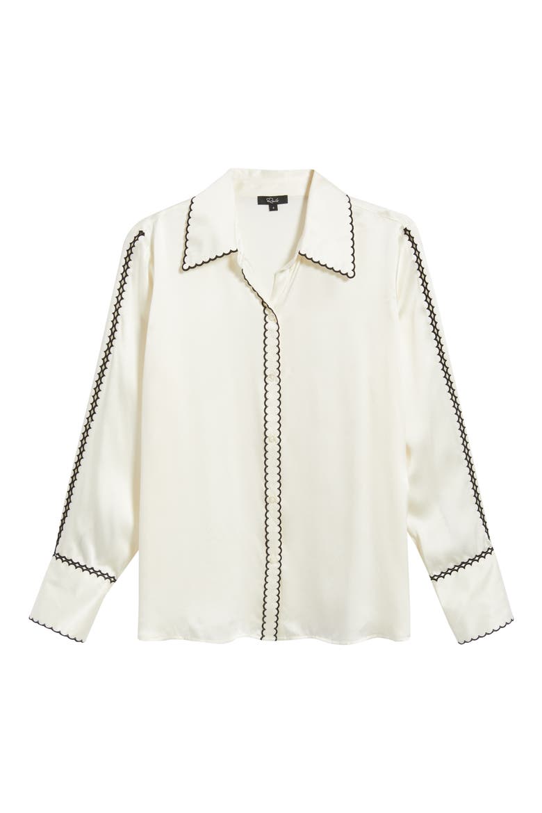Aloise Embroidered Trim Silk Button-Up Shirt, Alternate, color, IVORY