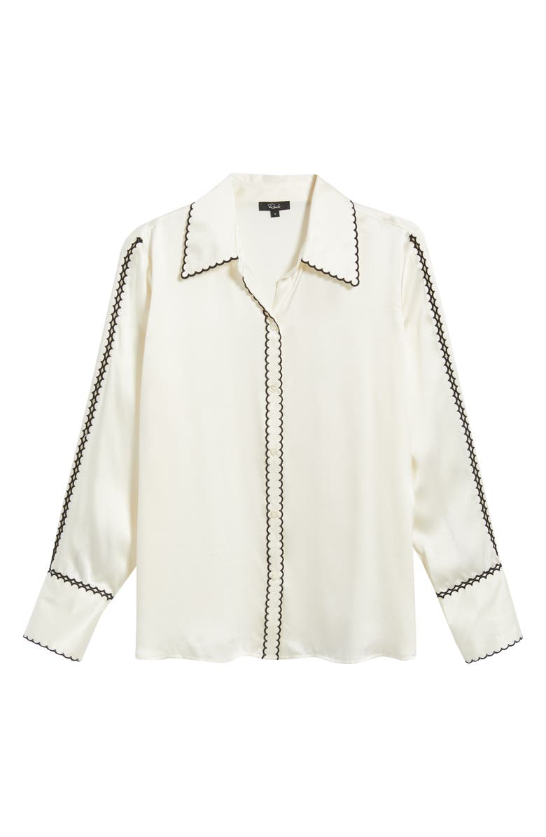Rails Aloise Embroidered Trim Silk Button-Up Shirt, Alternate, color, Ivory