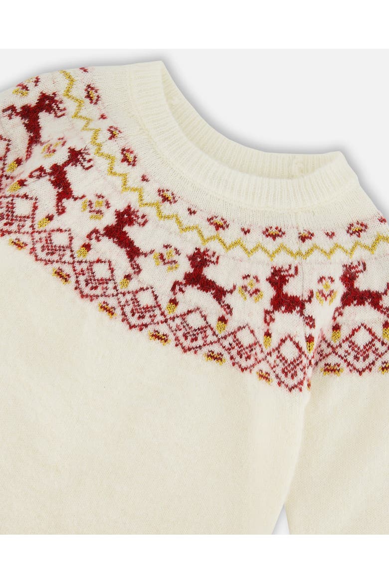 Girl's Sweater With Christmas Intarsia Off White And Red, Alternate, color, Off White