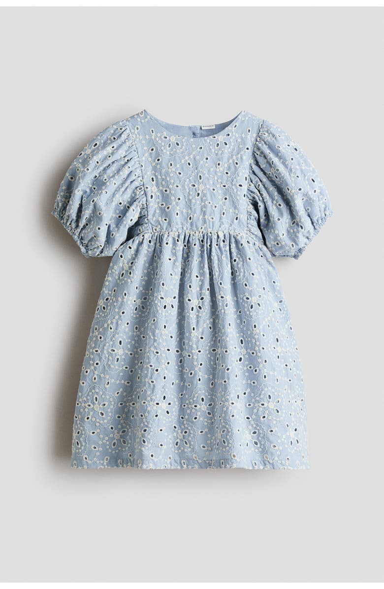 H&M Eyelet-embroidered cotton dress, Main, color, Light Blue