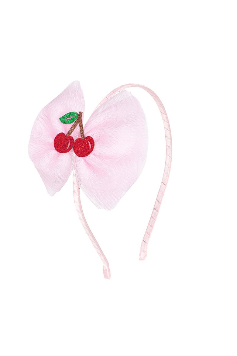 Cherry Tulle Bow Headband, Main, color, Pink