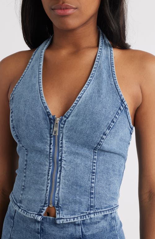 Steve Madden Beatrix Denim Halter Top In Acidwash Denim