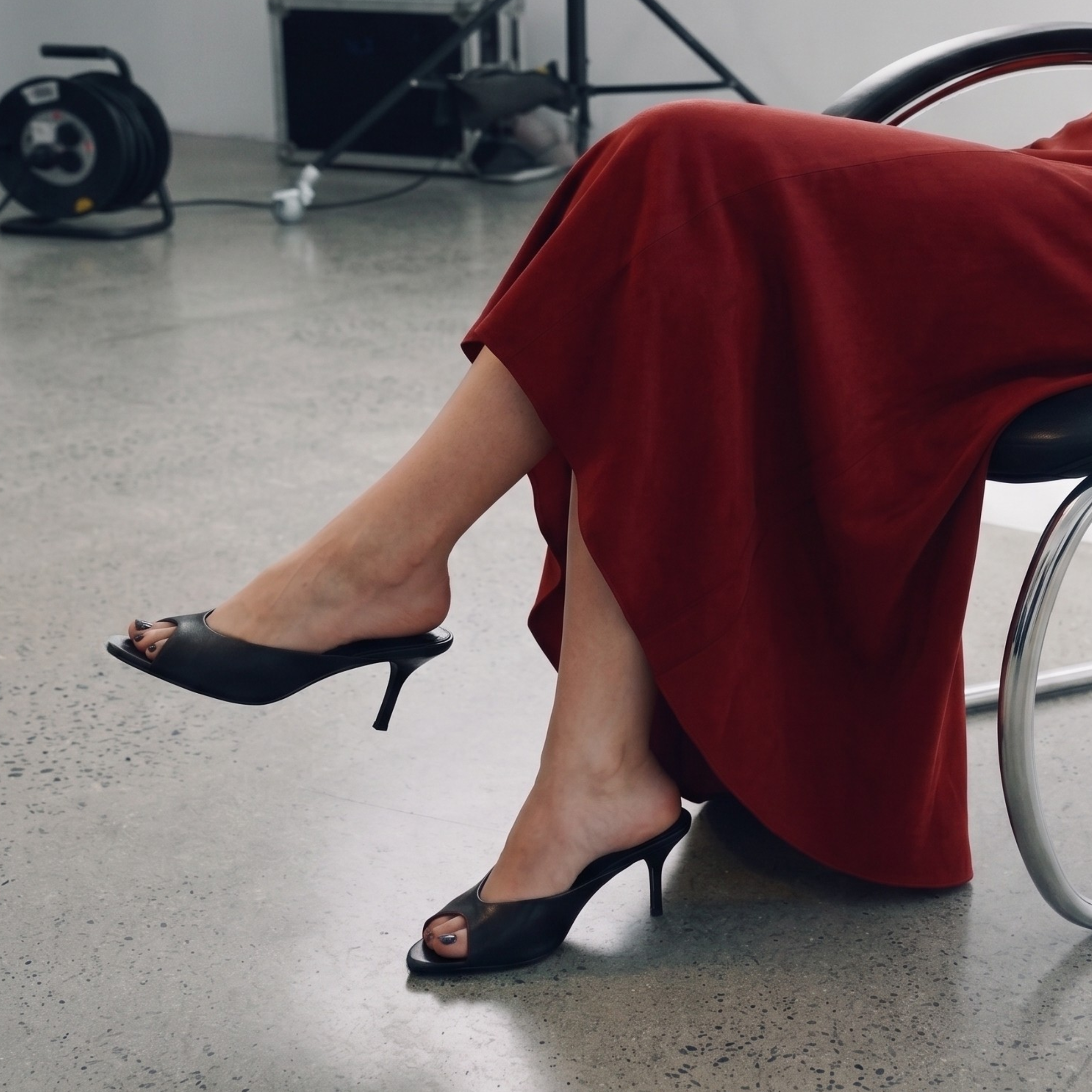 Amie Rafa Audrey Peeptoe Leather Mule, Alternate, color, Black