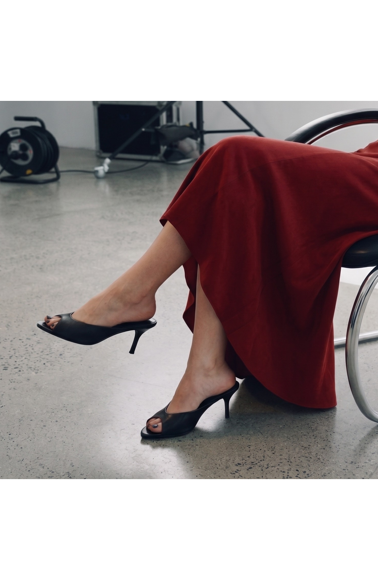 Amie Rafa Audrey Peeptoe Leather Mule, Alternate, color, Black