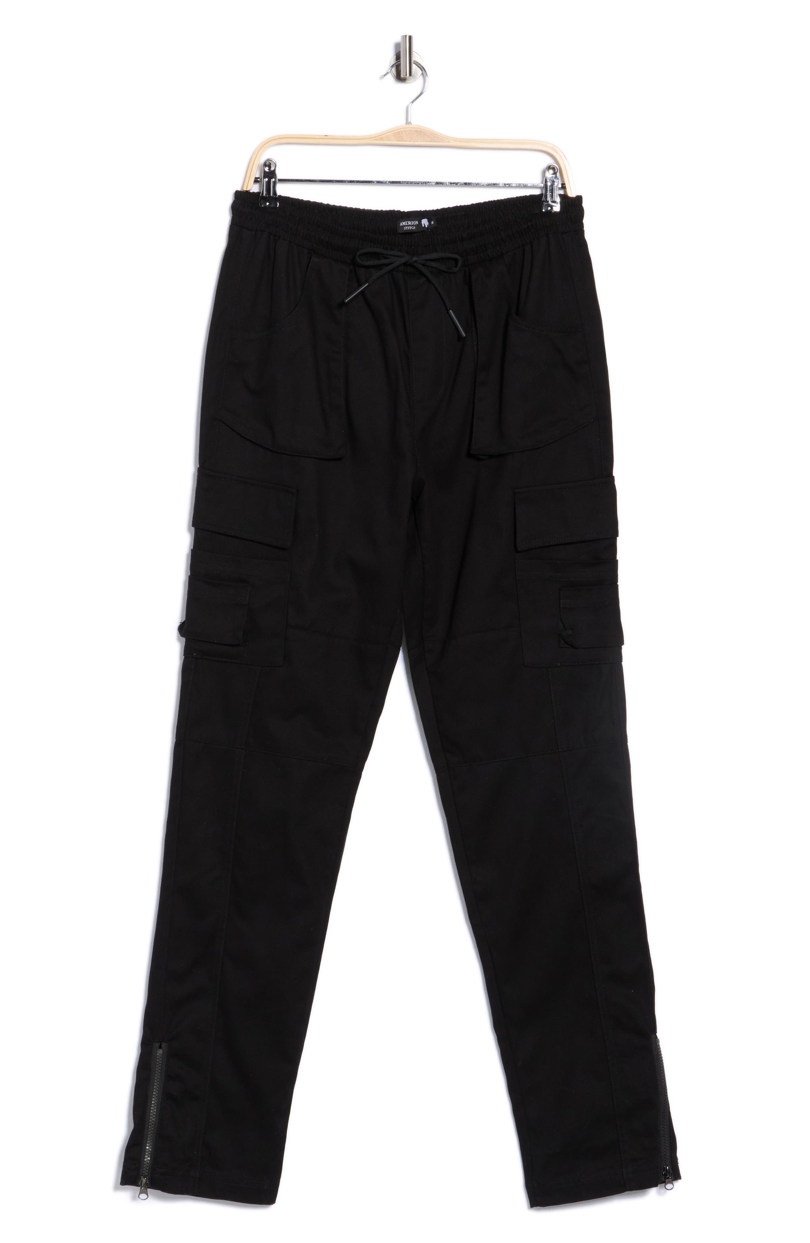 American Stitch Drawstring Cargo Pants In Black