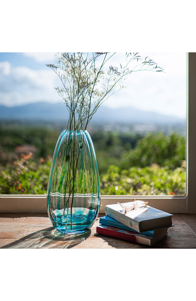 VIETRI Bolla Blue Glass Pleated Vase, Alternate, color, Blue