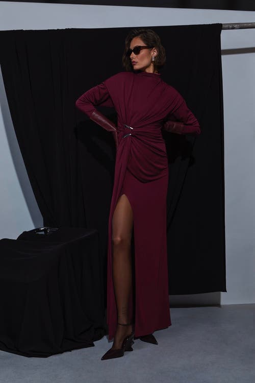 Et Ochs Remington Draped Matte Jersey Column Gown In Burgundy