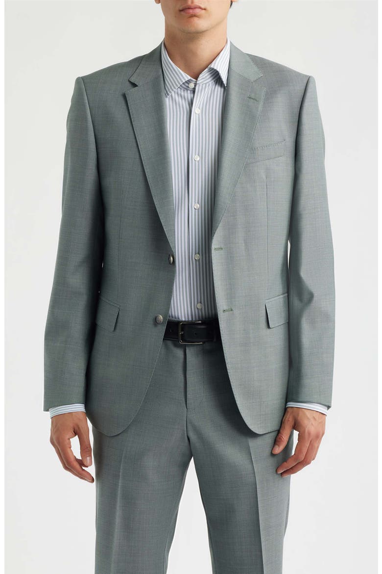 Huge Slim Fit Textured Virgin Wool Suit, Alternate, color, GREEN