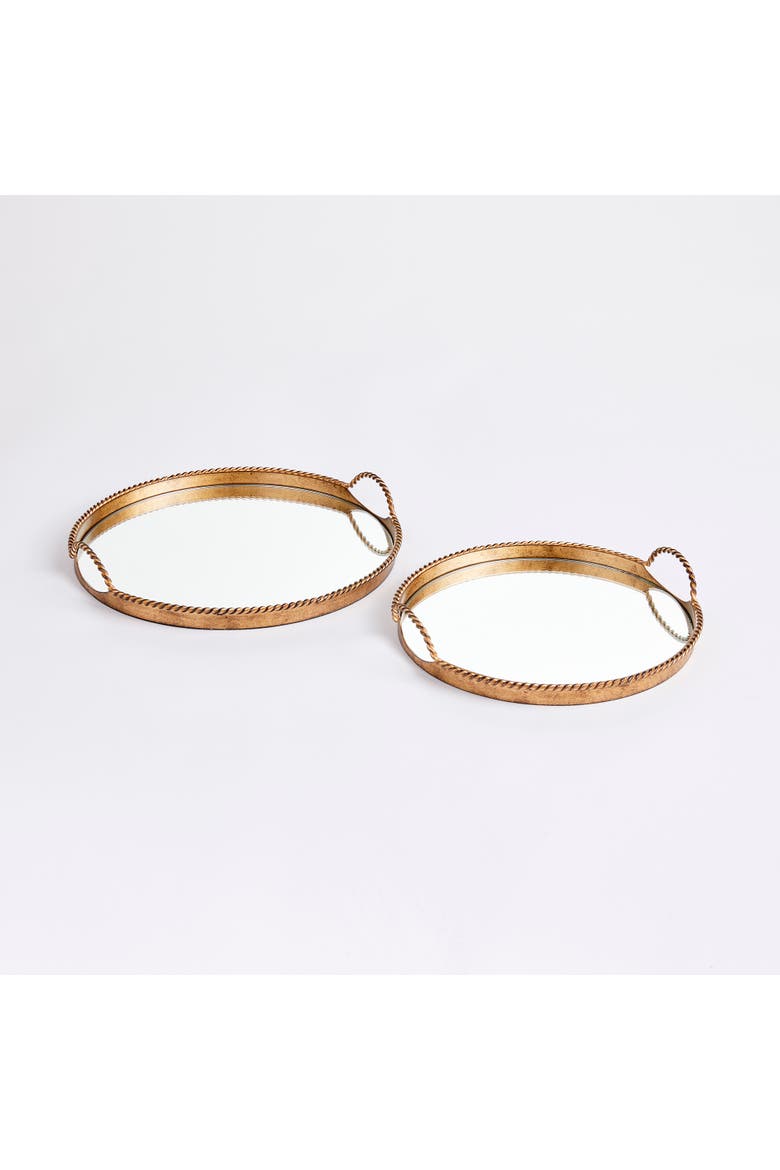 Braiden Decorative Mirrored Trays Set of 2, Main, color, Gold