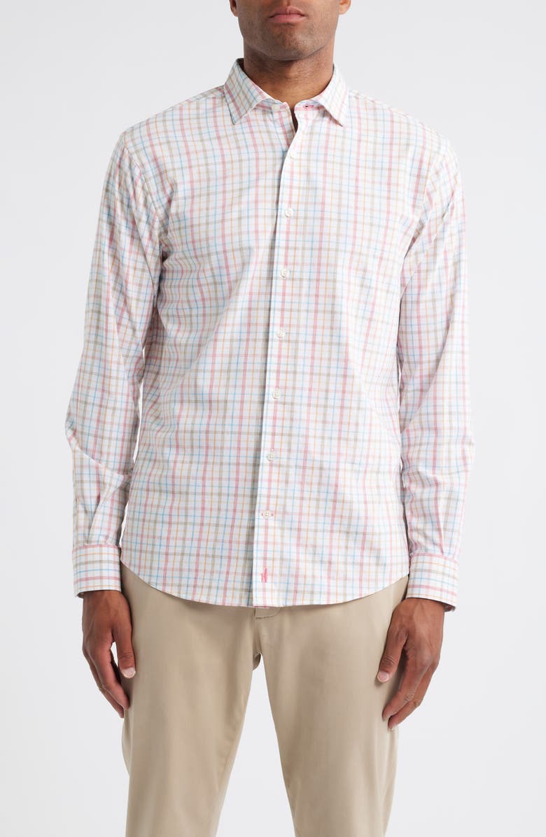 johnnie-O Maarten Plaid Performance Button-Up Shirt, Main, color, Cinnamon