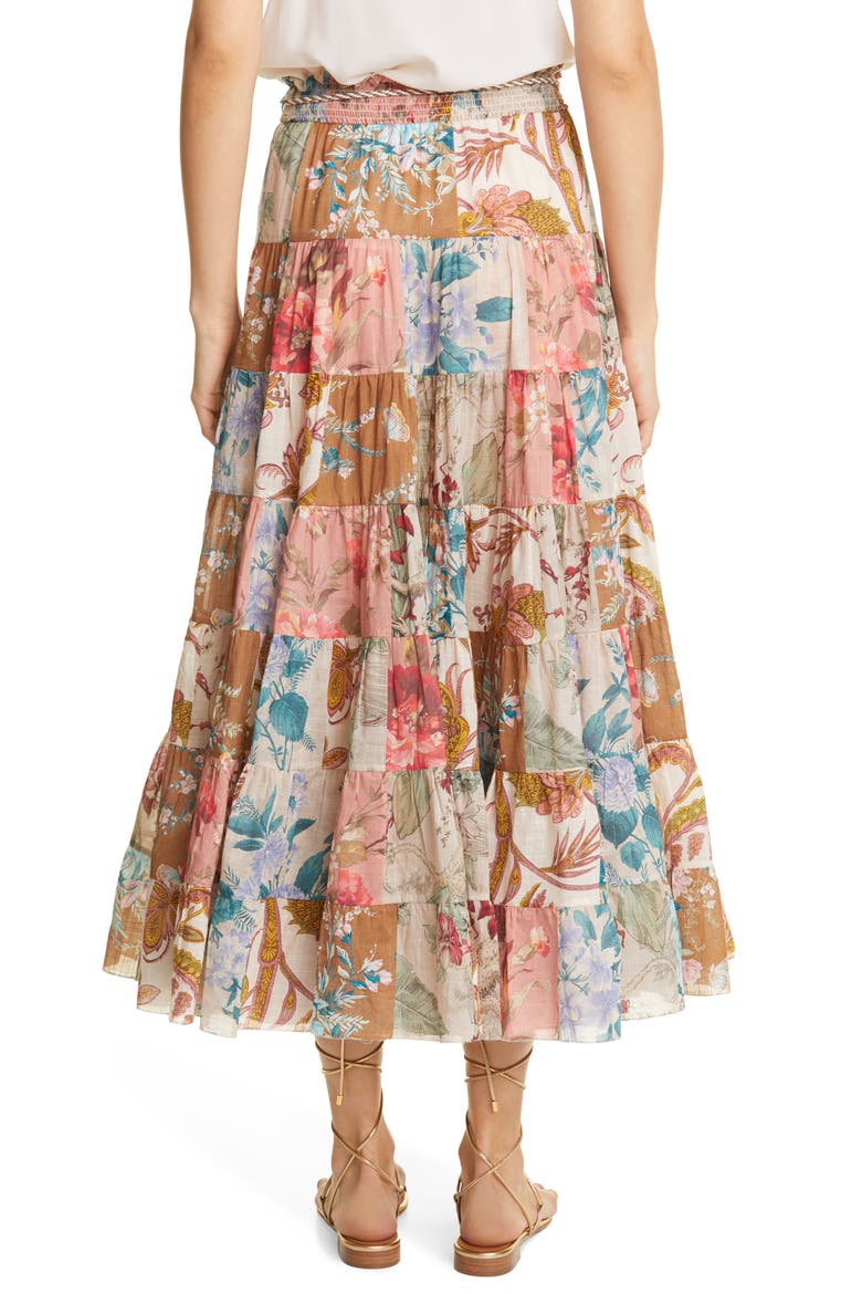 Cassia Patchwork Floral Cotton Midi Skirt, Alternate, color, PATCHWORK FLORAL