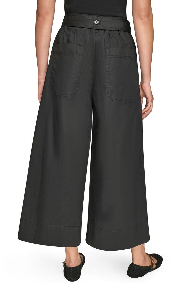 Mid Rise Wide Leg Crop Stretch Cotton Pants, Alternate, color, BLACK
