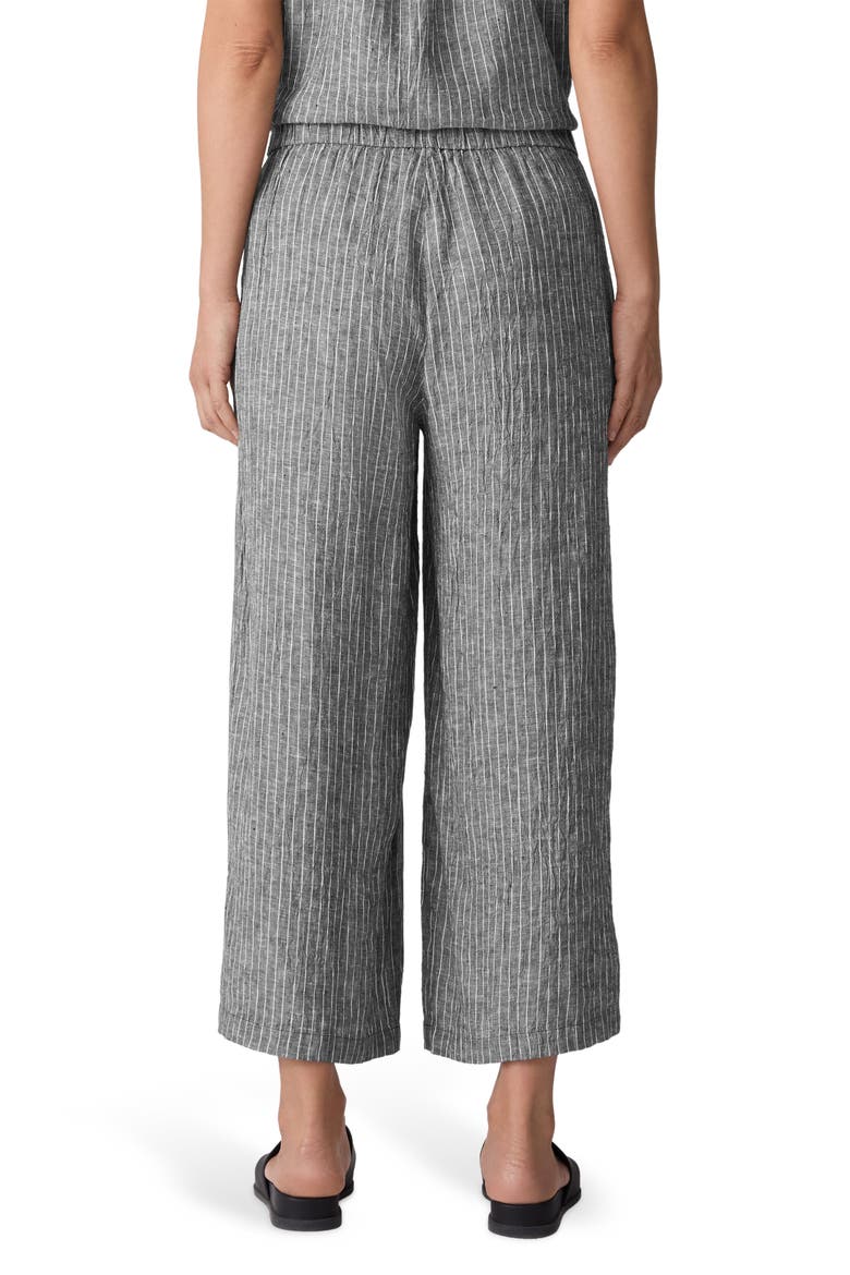 Stripe Organic Linen Crop Wide Leg Pants, Alternate, color, BLACK/ WHITE