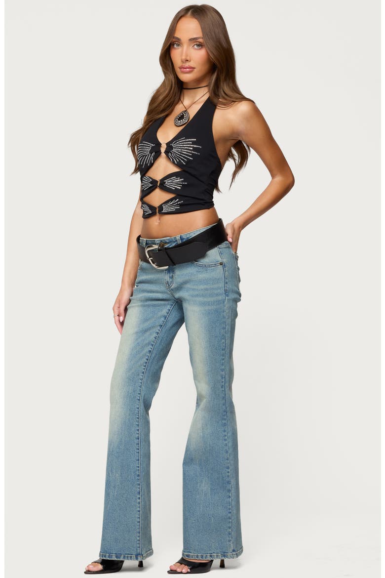 Lettie Rhinestone Embellished Cutout Halter Top, Alternate, color, BLACK